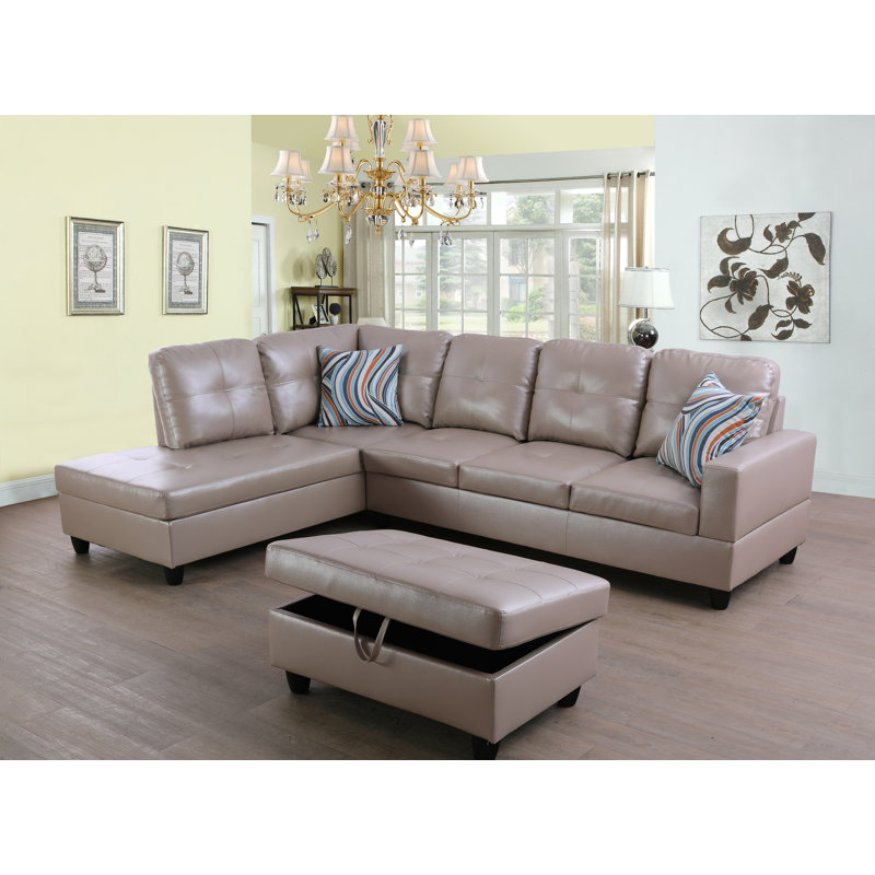 Ebern Designs Wilhelmine 103.5" Wide Faux Leather Sofa & Chaise with